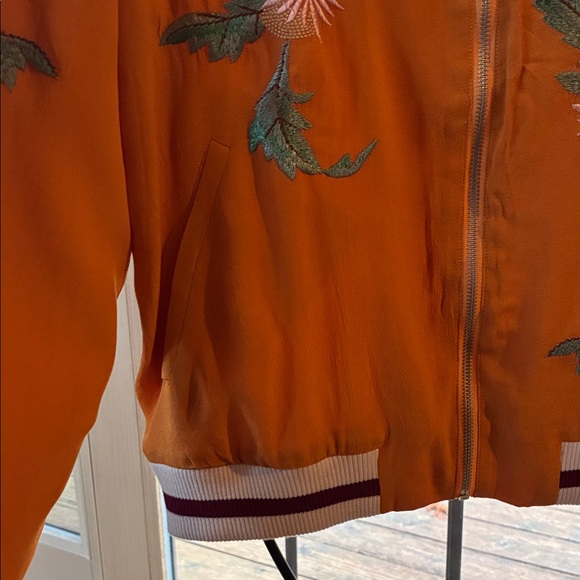 Anthropologie Eleveness Solstice Floral Embroidered Full Zip Sz L Bomber Jacket - Picture 3 of 13
